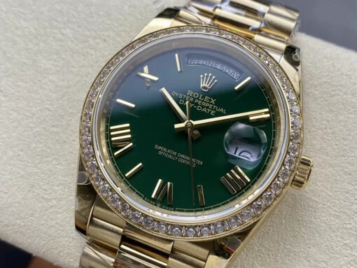 Rolex Day Date  M228238 V5 40mm  QF Factory 1:1 Best Edition Green Dial Bezel Stone - immagine 8