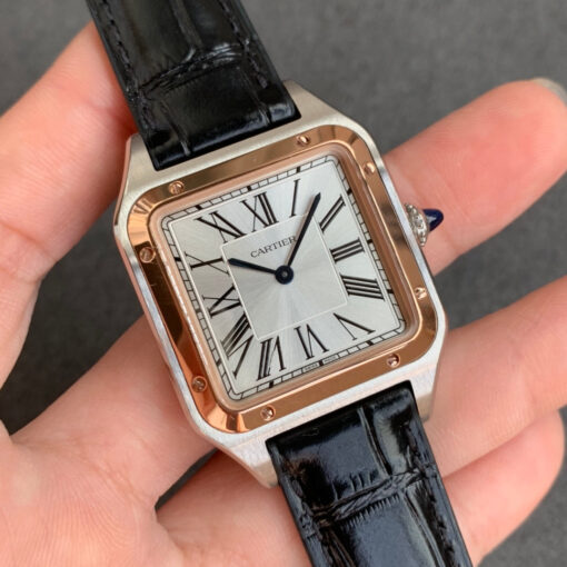 Cartier Santos-Dumont WGSA0022 1:1 Best Edition F1 Factory Silver Case Black Strap – Bild 9