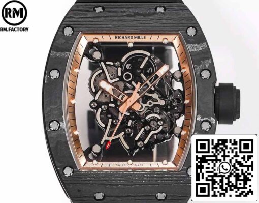 RICHARD MILLE  RM055  Carbon Fiber Case 1:1 Best Edition RM Factory newest 2024 Rose Gold Dial