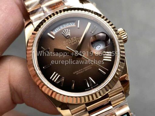 Rolex Day Date M128235-0075 Numeral Dial QF Factory 1:1 Best Clone Chocolate Dial Rose Gold - 이미지 3