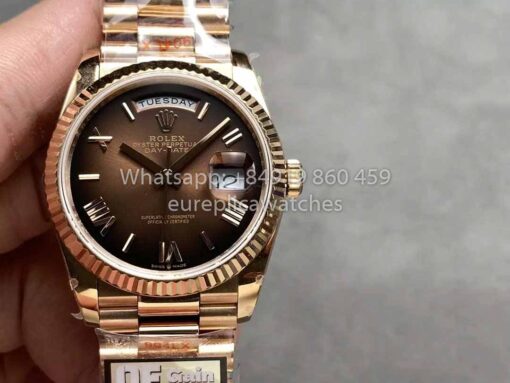 Rolex Day Date M128235-0075 Numeral Dial QF Factory 1:1 Best Clone Chocolate Dial Rose Gold